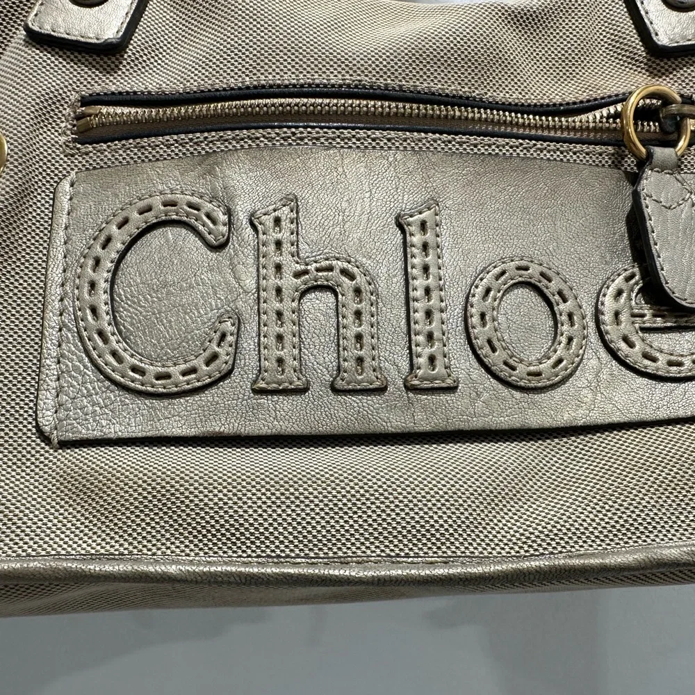 Chloe Metallic Champagne Satchel Bag - Picture 2 of 15